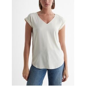 EXPRESS V-Neck Short Cuff Sleeve Gramercy Tee Shirt Medium White NEW Career